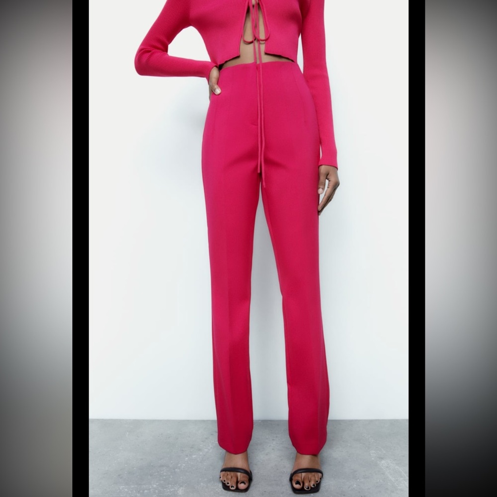 NWT ZARA Flared High Waisted Pants in Fuchsia
